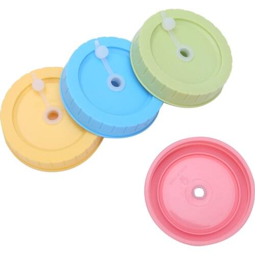 4 Decorative Mason Jar Lids with Straw Hole 70mm Inner Diameter Plastic Drinking Caps Non Splash Leakproof Storage Canning Cover