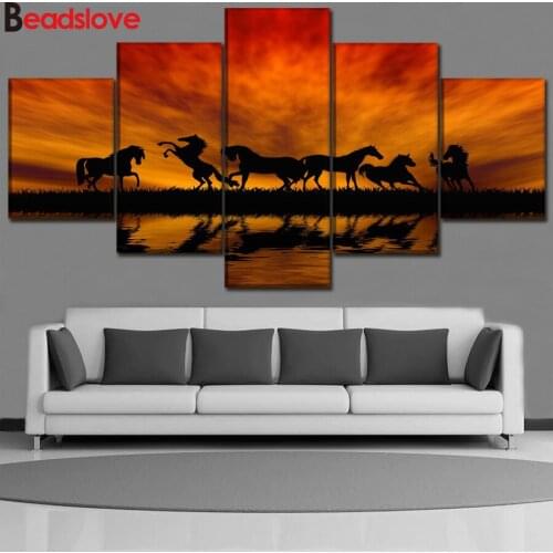 5D Crystal Crafts Diamond Painting Mosaic 5 Piece Animal Horse Lake Reflection 3D Square diy diamond embroidery icons wall decor