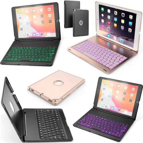 7 Color LED Backlight Russian/Hebrew/Spanish Wireless Bluetooth Keyboard Fold Cover Case For Apple iPad 10.2 2019 Tablet Funda