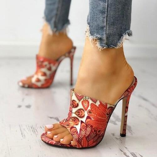Siddons Bohemia Styele Women Slippers Sandals Open Toe Slip On Ladies Mules Shoes Sexy Party High Heels Sandals Women Stilettos