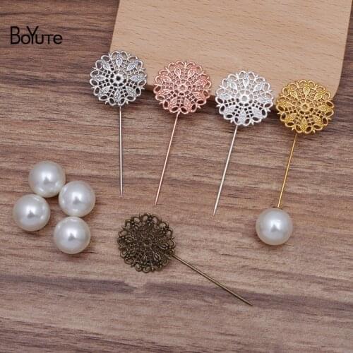 BoYuTe Custom Made (200 Pieces/Lot) 25MM Metal Peacock Feather Lapel Pin with Pearl Stopper Diy Handmade Jewelry Accessories