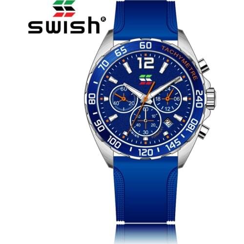 Relogio Masculino SWISH Sports Watches Men Top Brand Luxury Fashion Chronograph Quartz Wristwatch Rubber Strap Waterproof Watch