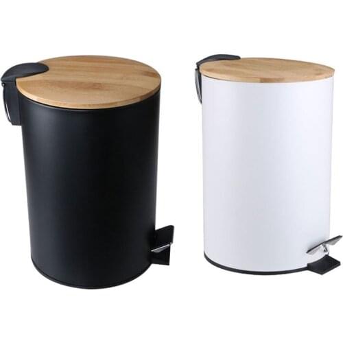7L Wooden Flip Step Trash Can Garbage Rubbish Bin Waste Container Organizer For Bathroom Kitchen Office