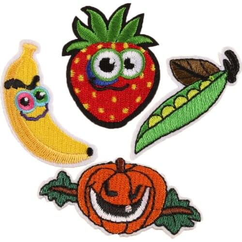 Children Plants Strawberry Banana Iron On Patch Embroidered Clothes Patch For Clothing Clothes Stickers Apparel Accessories