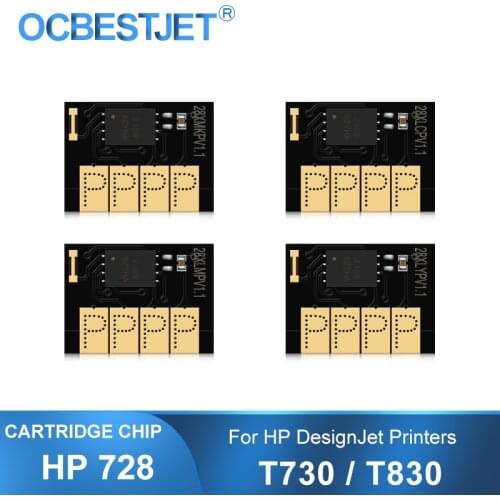 For HP 728 Cartridge Chip New Upgrade HP728 Chip F9J68A F9J67A F9J66A F9J65A For HP DesignJet T730 T830 Printer (MBK C M Y)