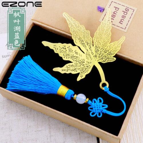 EZONE Metal Bookmark Brass Maple Leaf Sycamore Leaf Residual Leaf Feather Chinese Style Knot Tassel Student Simple Bookmark