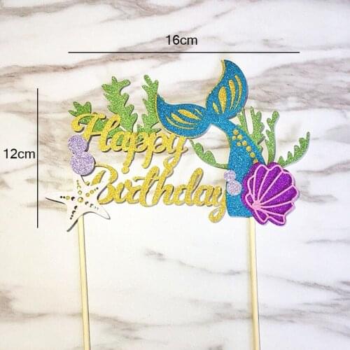 2 pcs Starfish Mermaid Party Happy Birthday Mermaid Cake Toppers Cupcake Flag For Baby Shower Wedding Birthday Cake Decorations
