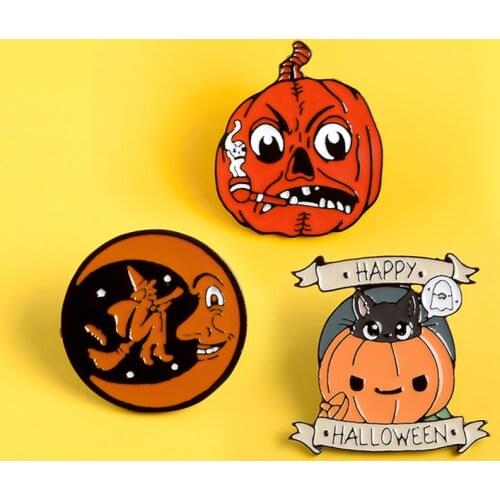 Gothic Happy Halloween!Brooch Pumpkin Moon Witches Ghost hard enamel pin monster Oogie Boogie brooch badge halloween Jewelry