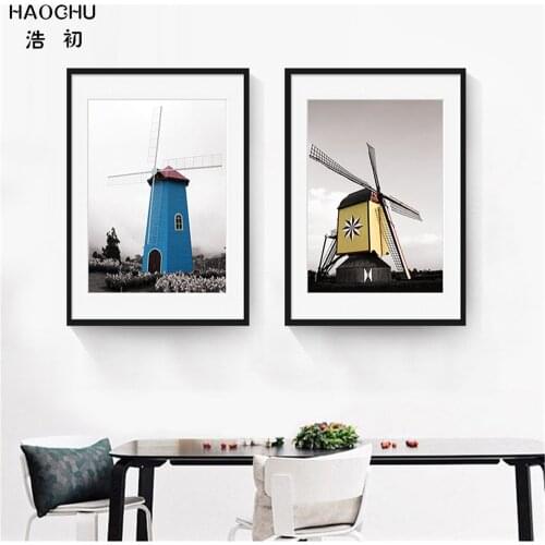 HAOCHU MODERN Windmill Mural WALL ART Canvas Painting Wall Painting poster NEW YEAR Christmas decorations for home STUDY CAFE