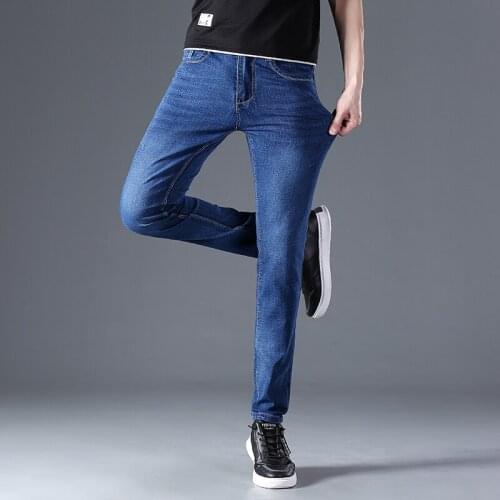 Classic Mens Jeans Teens Straight Pendant Pencil High Stretch Four Seasons Mens Denim Trousers