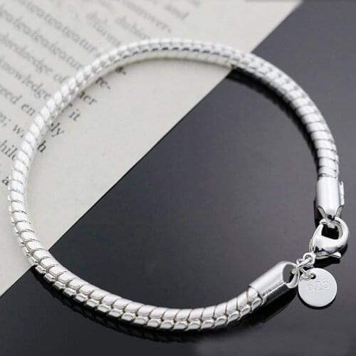 Classic 925 Sterling Silver Jewelry 3mm Smooth&Soft Snake Chain Bracelets for Women Men Fashion Daily Jewelry With S925 Stamp