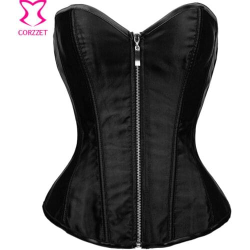 Strapless Satin Overbust Black Espartilhos Corset Corselet Preto Zipper Waist Trainer Sexy Corsets and Bustiers Women Korsett