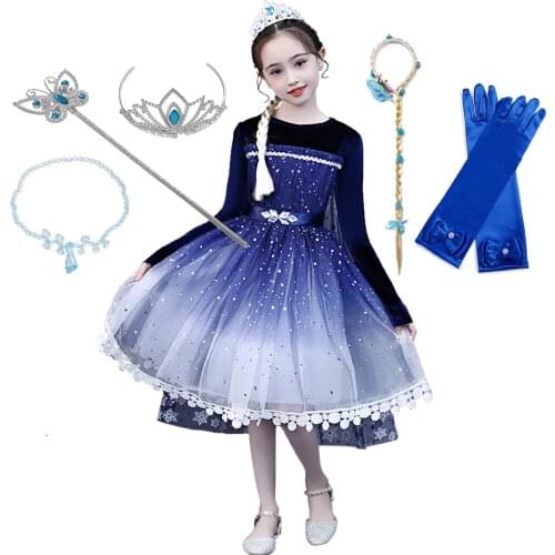 Elsa Costume Children Princess Dress Girl Sequin Snowflake Print Ball Gown Kids Christmas Party Cosplay Snow Queen Frocks