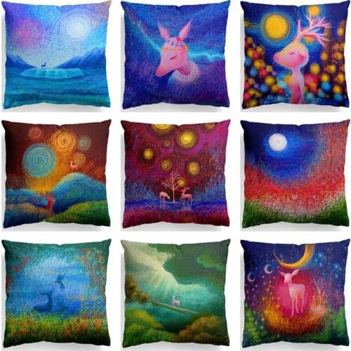 Colorful Deer Cushion Cover Polyester Cotton Throw Pillow Car Home Decoration Decorative Pillowcase