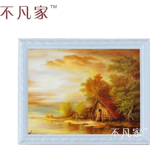 Wholesale dollhouse 1:12 scale miniatue Classical Small house with a stream 2 oil painting C-6