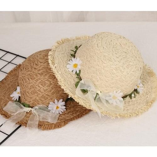 H7439 Girls Summer Sun Hat Baby Sunscreen Childrens Casual Daisy Cap Child Kids Outdoor Beach Anti-ultraviolet Breathable Hats