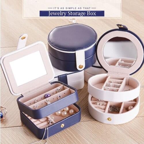 Top Sell Fresh And Simple Portable Jewelry Box With Makeup Mirror Necklaces Earrings Ring Multi-function Jewellery Storage Box