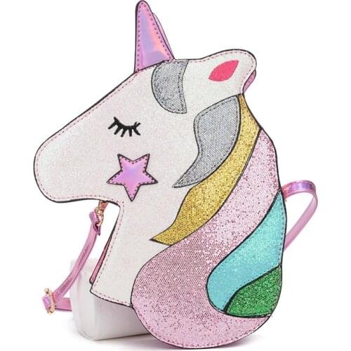 Cute Fantasy Fashion 3D Unicorn Mini Messenger Bag Pony Horse PU Design Laser Girls Phone Purse Shoulder Bag Crossbody bag