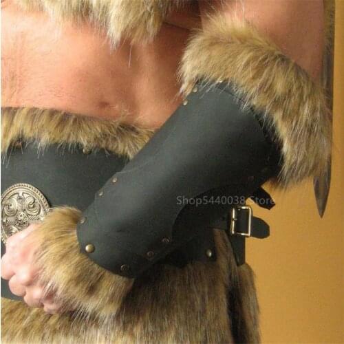 Adult Men Medieval Warrior Larp Knight Leather Bracer with Buckle Feather Armor Steampunk Archer Gauntlet Cosplay Costume Viking