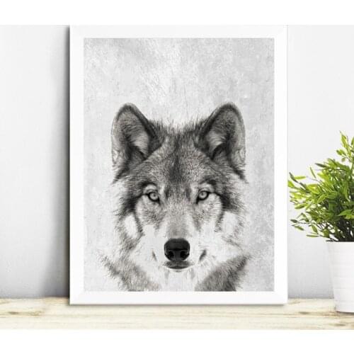 Wild Animal Wall Art Wolf Picture Canvas Painting , Black and White Wolf Photo Canvas Print and Poster Home Room Art Wall Decor