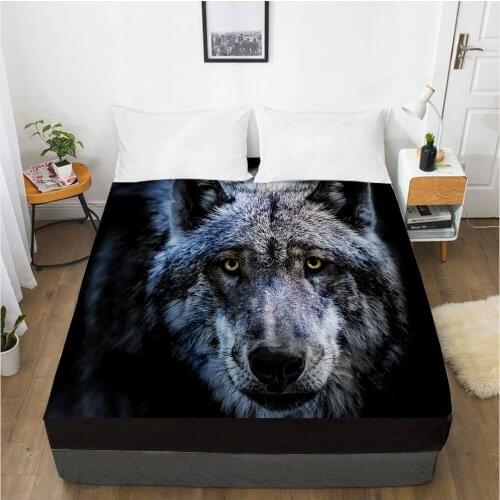 3D Printed Fitted Sheet Custom Design Mattress Fitted Cover Bed Linens Sheets Bedsheet 183*214cm Black Wolf Home Bedding