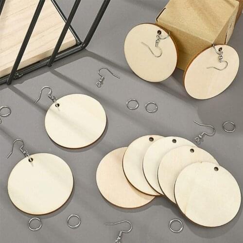 Unfinished Wooden Earrings Teardrop Round Painting Blank Pendants Earring Making X7YC