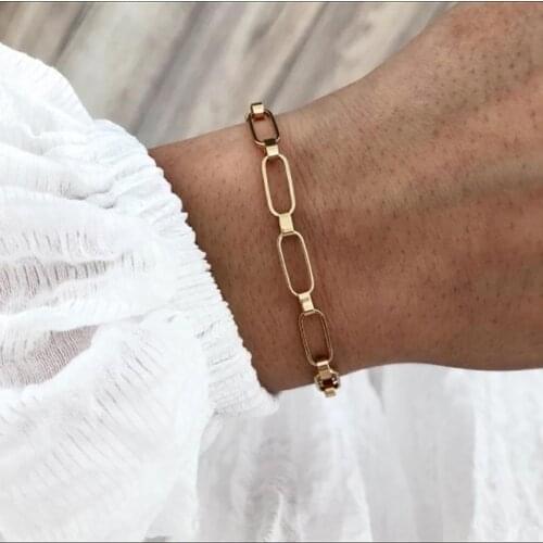 2021 New Minimalist Geometric Hollow Link Chain Gold Bracelets Bangles For Women Stainless Steel Tarnish Free Jewelry For Wrist
