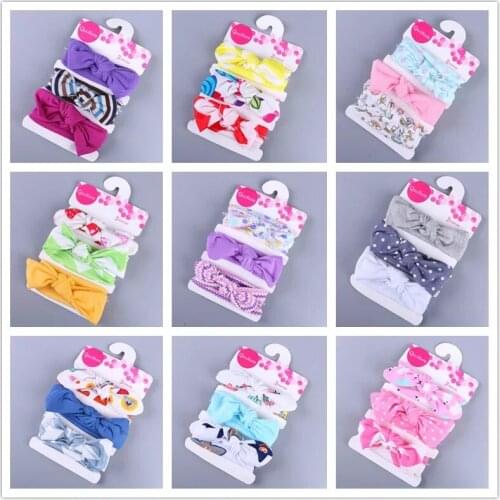 New 3Pcs/Lot Baby Girl Hair Accessories Cotton Rabbit Ear Baby Headband Turban Bowknot Elastic Hairband Headwraps Headwear