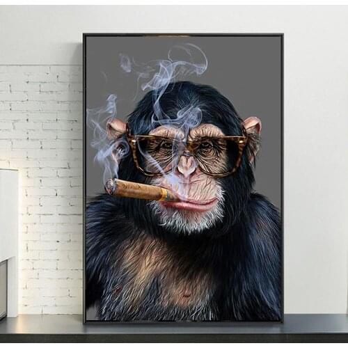 Monkey Smoking a Cigar Canvas Paintings on the Wall Art Posters and Prints Animals Nordic Pictures Home Wall Decoration Cuadros