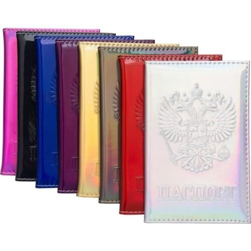2020 Russian Mirror Glossy Laser Passport Cover PU Leather Ticket Credit Card Holder Travel Passport Case for Russia