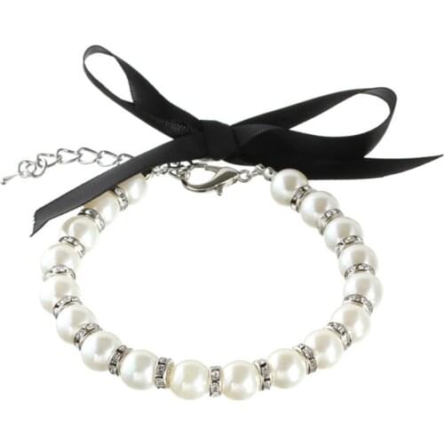 Pet Collar Dog Neck Decor Adjustable Faux Pearl Kitten Necklace Rhinestone Puppy Collar Pet Choker Cat Small Dog Accessories