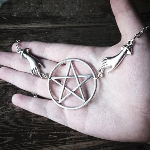 Silver Color Pentagram Pagan Necklace Alter Lnspired Long Big Pendant Gothic Classical Occult Dark Gift Men 2021 Fashion New