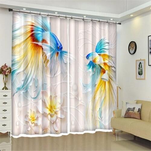 Customized Goldfish Luxury 3D Blackout Window Curtain Drapes For Living room Bed room Hotel Wall Tapestry Cortinas