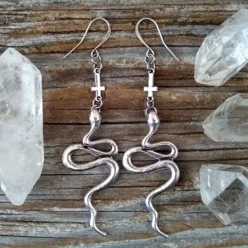 Snake - Earrings - Inverted Cross - Occult - Serpent - Goth - Gift - Gothic - Witchy - Black Metal - Jewelry
