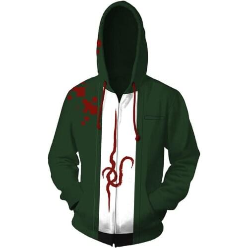 Anime Danganronpa Cosplay Nagito Komaeda Hoodie Zipper Up Hood Pullover Jacket Sweatshirt Coat Yasuhiro Taeko Hoodie