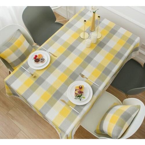 High quality cotton Linen Table cloth check lace selvage waterproof oilproof NO-wash hotel Wedding Dining room Table Cloth Cover