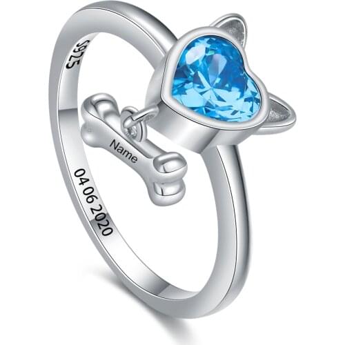 YSH new Personalized 925 sterling silver custom dog bone engraved name shine birthstone memorial dog best gift free shipping hot