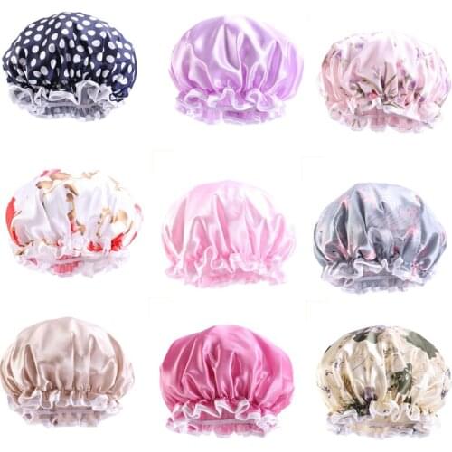 Women Thickened Printing Sleep Hat Double-layer Waterproof Shower Cap Anti-Smoke Cap With Premium Elastic Band Nightcap