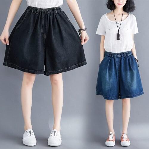 6869 Summer Women Denim Shorts Wide Leg Thin Retro Classic Comfortable Office Ladies Literature And Art Elastic Waist Clothing