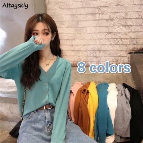 Sweaters Women Spring Fall Basic Classic Ulzzang Long Sleeve Soft Ladies Knitted Cardigans All-match Casual Daily Womens Sweater
