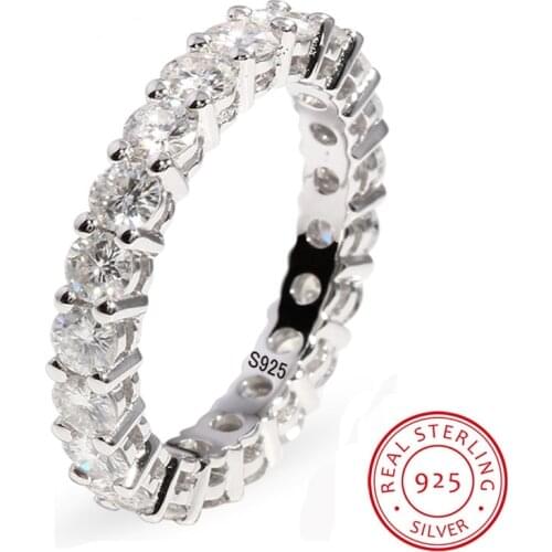 New Fashion Solid 925 Silver Ring Set Luxury Full Circle 4mm Round CZ Diamant Engagement Wedding Rings for Women