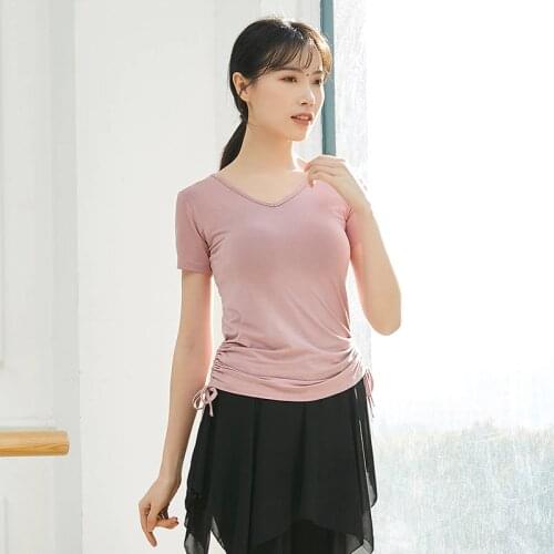 Adult Modal V Neck Ruched Belly Dance T Shirt Side Drawstring Top Costume for Women Dancing Clothes Dancer Wear Clothing