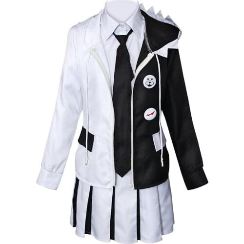 Anime Monokuma Cosplay Costume Women Jacket School Uniform Halloween Black White Bear