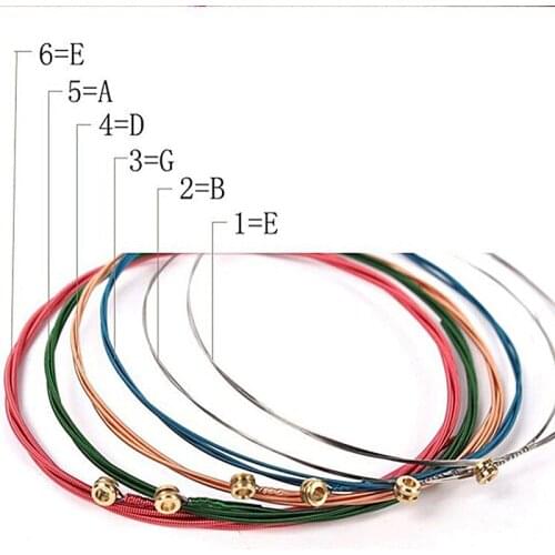 1 Set= 6Pcs Colorful Rainbow Guitar Strings E-A For Acoustic Folk Guitar Classic Guitar Multi Color