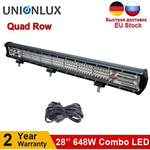 10D 4 ROWS 28Inch 648W LED Light Bar Offroad Combo Beam 4x4 Work Light Bar for Trucks ATV SUV Boat Driving Lamp