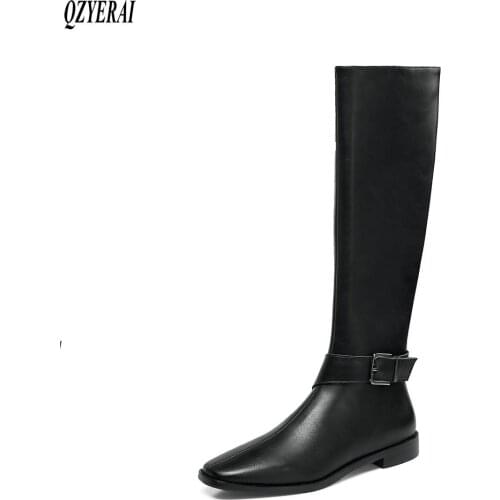 2021 Winter New style Genuine leather Knee high boots Women boots Motorcycle boots Female boots warm Women shoes
