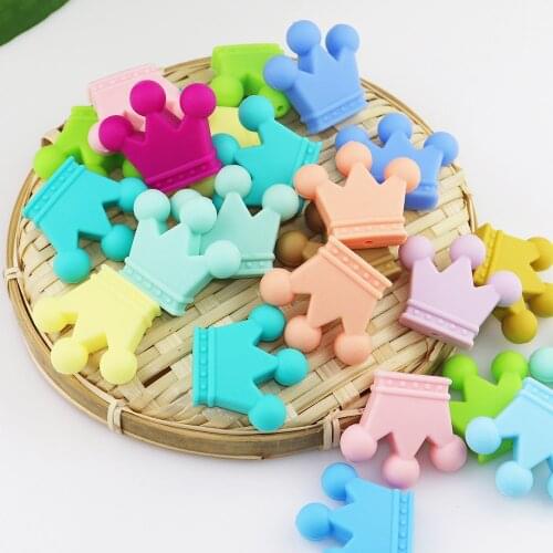 30Pcs Crown Baby Silicone Beads Colorful BPA Free Teething Pandent Teether Beads Cartoon Cute & Soft DIY Bracelet Accessories