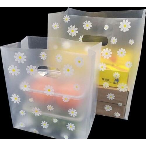 50pcs Daisy Transparent Plastic Bags Gift Packaging Bag With Hand Shopping Bag Wedding Party Favor Candy Cake Wrapping Bags