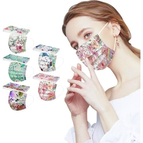 50pc Disposable Flowers Print Mask Adults 3ply Ear Loop Design Halloween Cosplay Mouth Mascarilla Desechables Masque Jetables