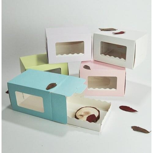 500pcs cake box with window swiss roll cake boxes kraft paper baking packaging box wedding kids birthday party supplies